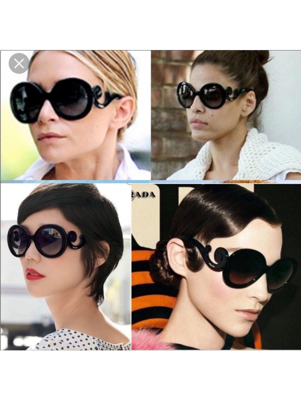 Prada Black Round Sunglasses with Sculpted Swirl Temples Celebrity Favorite